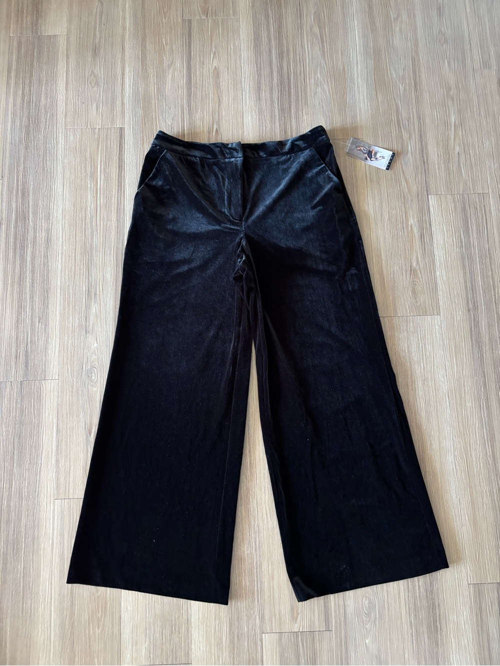 Sofia Vergara Pants Black Velvet Wide Leg Trouser Women 14 NWT Lagenlook Art Y2K